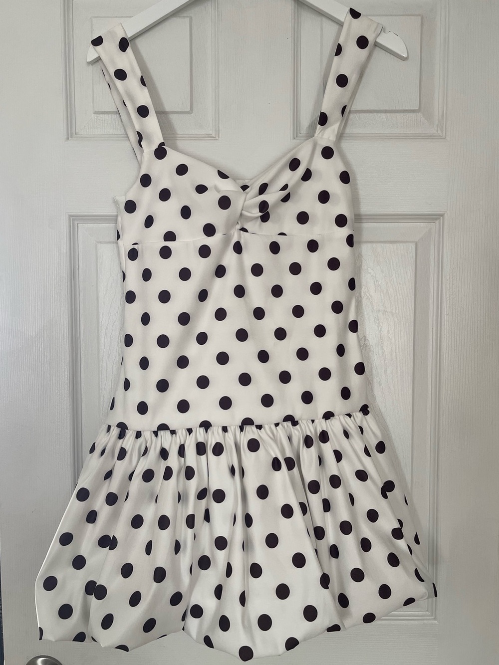 NWT Zara White bubble hem Dress with Black Polka Dots coquette large (medium fit